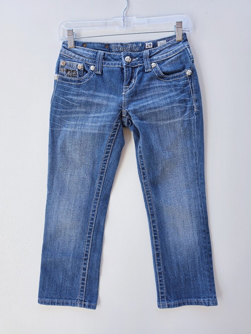 Miss Me Y2K Style Low Rise Embellished Denim Capri Pants